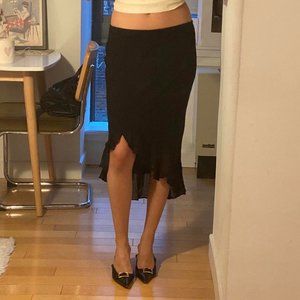 Betsey Johnson Black Knee Length Ruffle Trim Skirt sz P